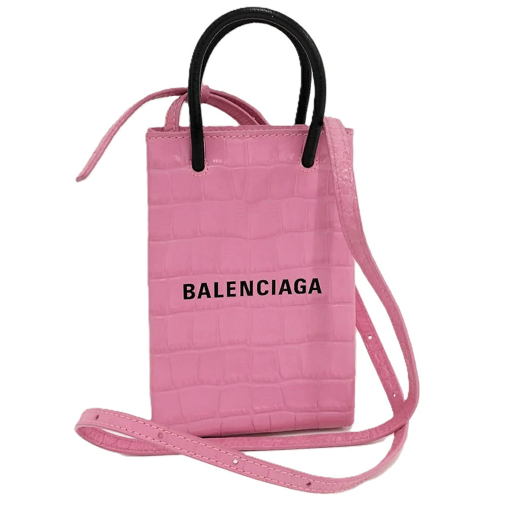 Balenciaga Shopping Phone Shoulder Bag Leather Pink